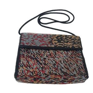 Vintage Beaded Bag Black Red Clutch Shoulder Strap 90’s Y2K